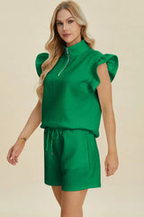 Trendsi Double Take Full Size Texture Flounce Sleeve Top and Shorts Set -