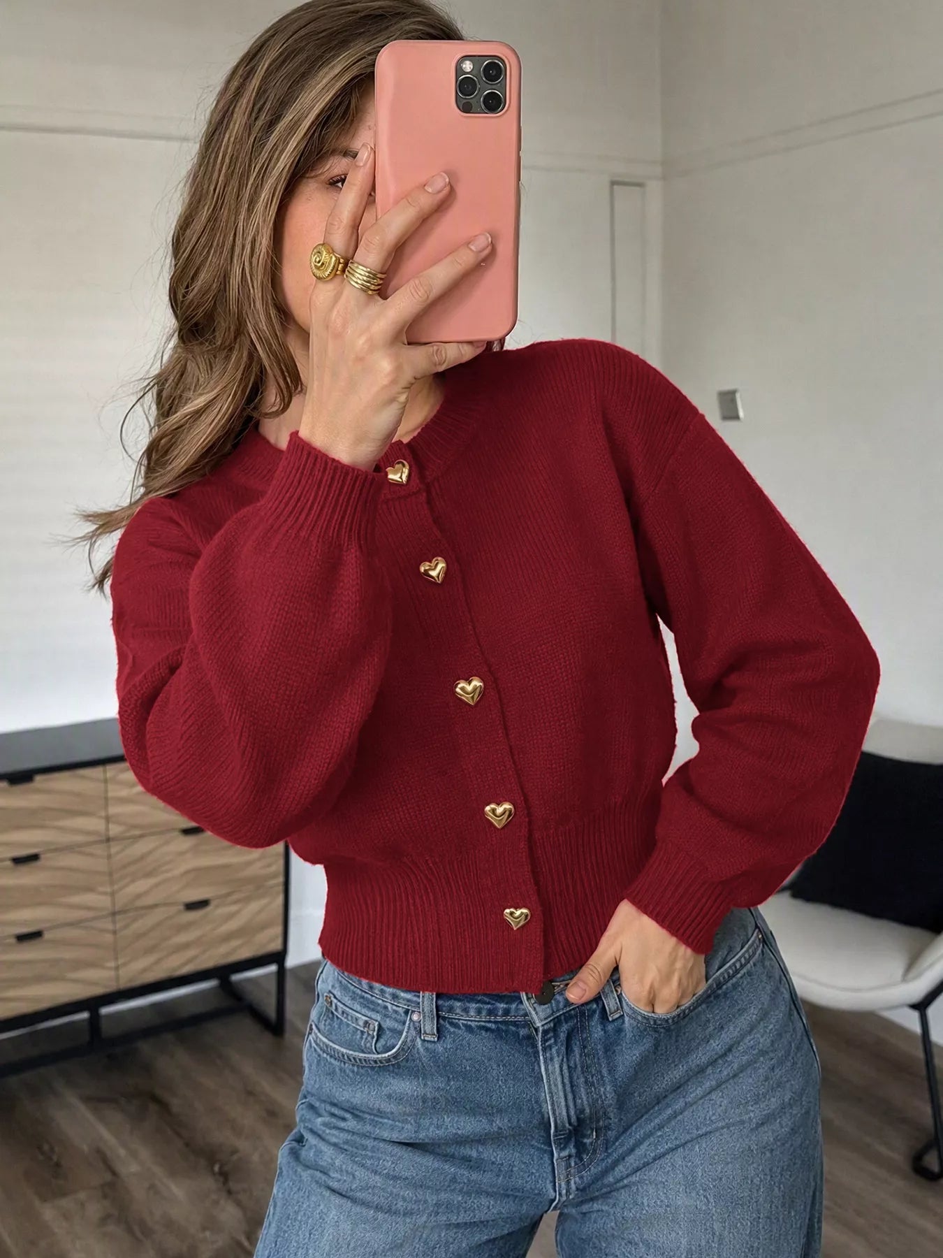Trendsi Heart-Button Knit Cardigan -