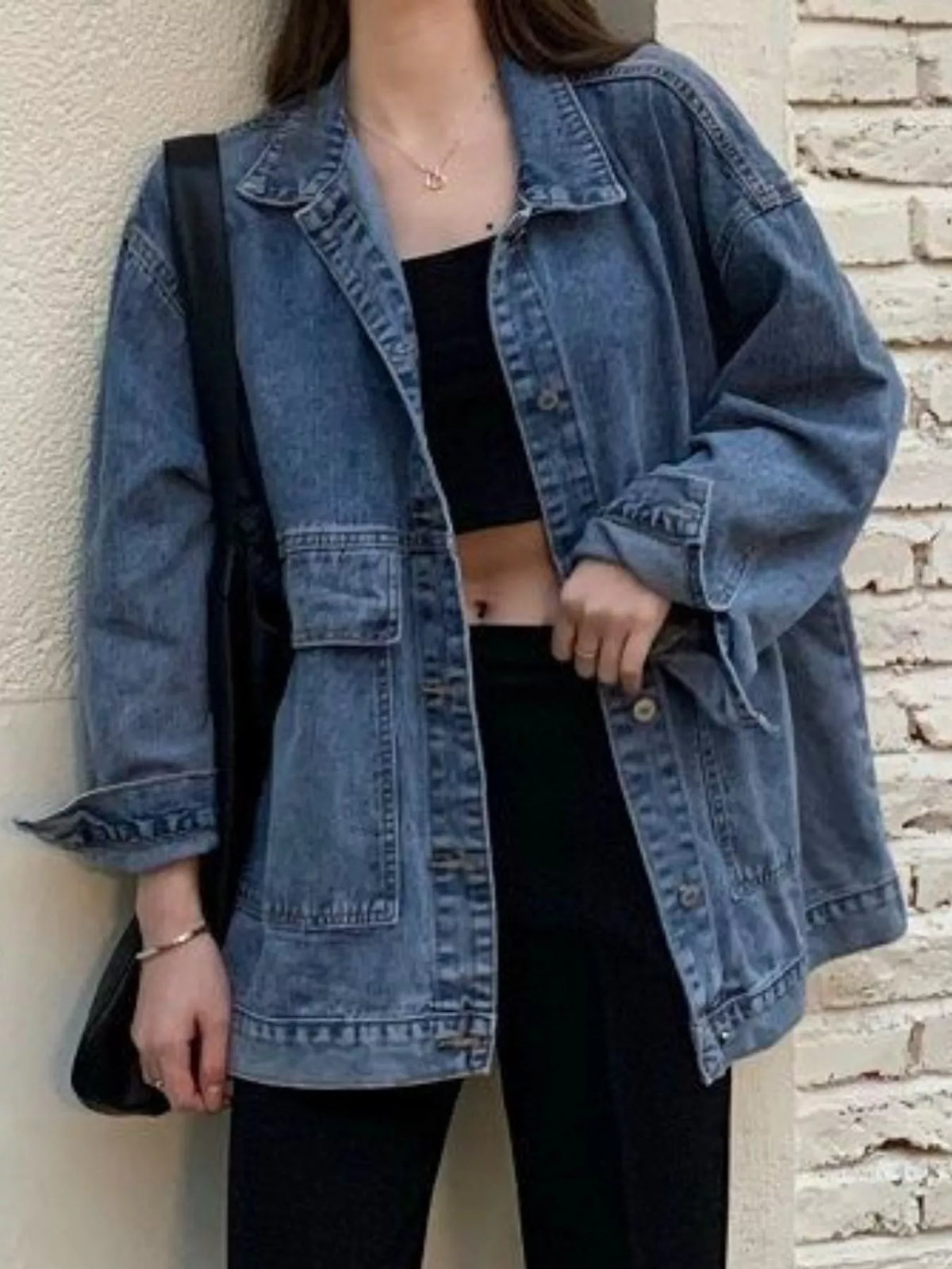 Blue washed denim utility jacket