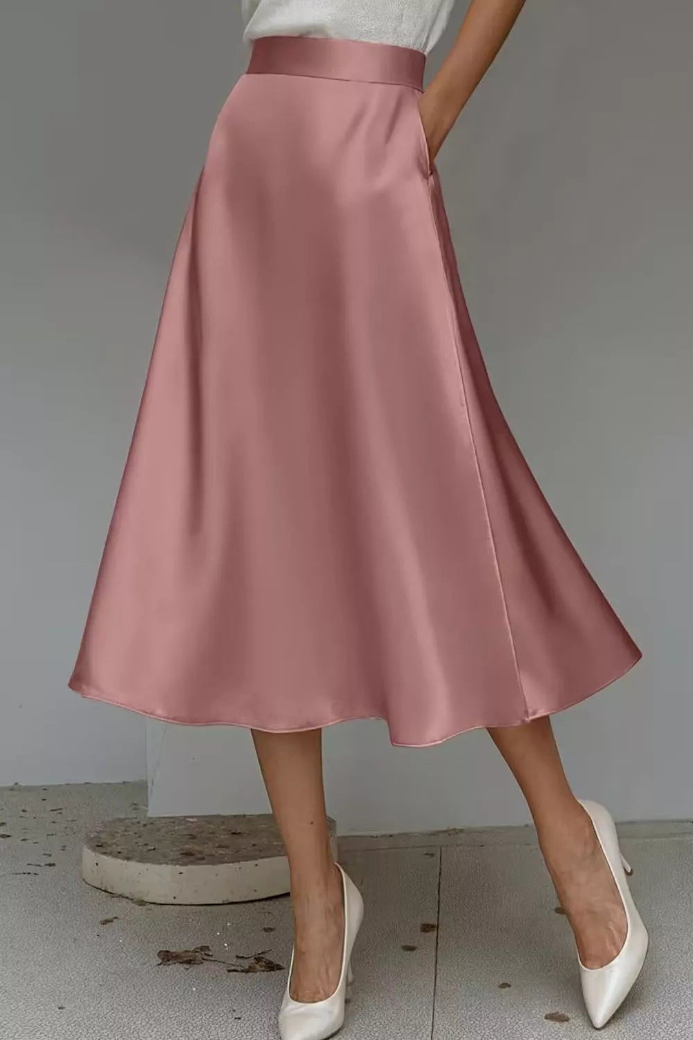 Trendsi Satin A-Line Midi Skirt -