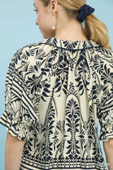 Trendsi Umgee Two Tone Boarder Print Top -