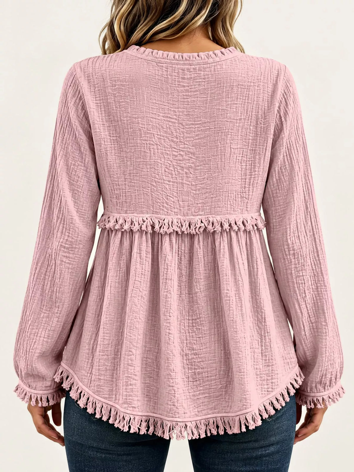 Frayed-hem blouse, pink back