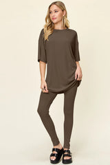 Trendsi Double Take Full Size Round Neck Dropped Shoulder T-Shirt and Leggings Set -