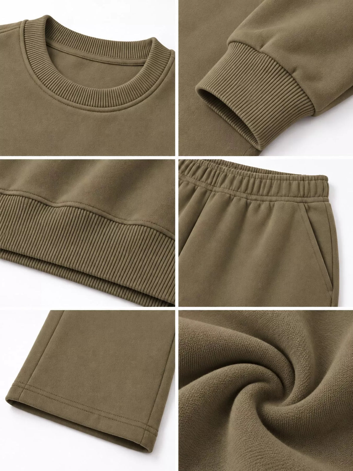 Crewneck Drop Shoulder Sweatshirt and Wide-Leg Pants Set — construction details