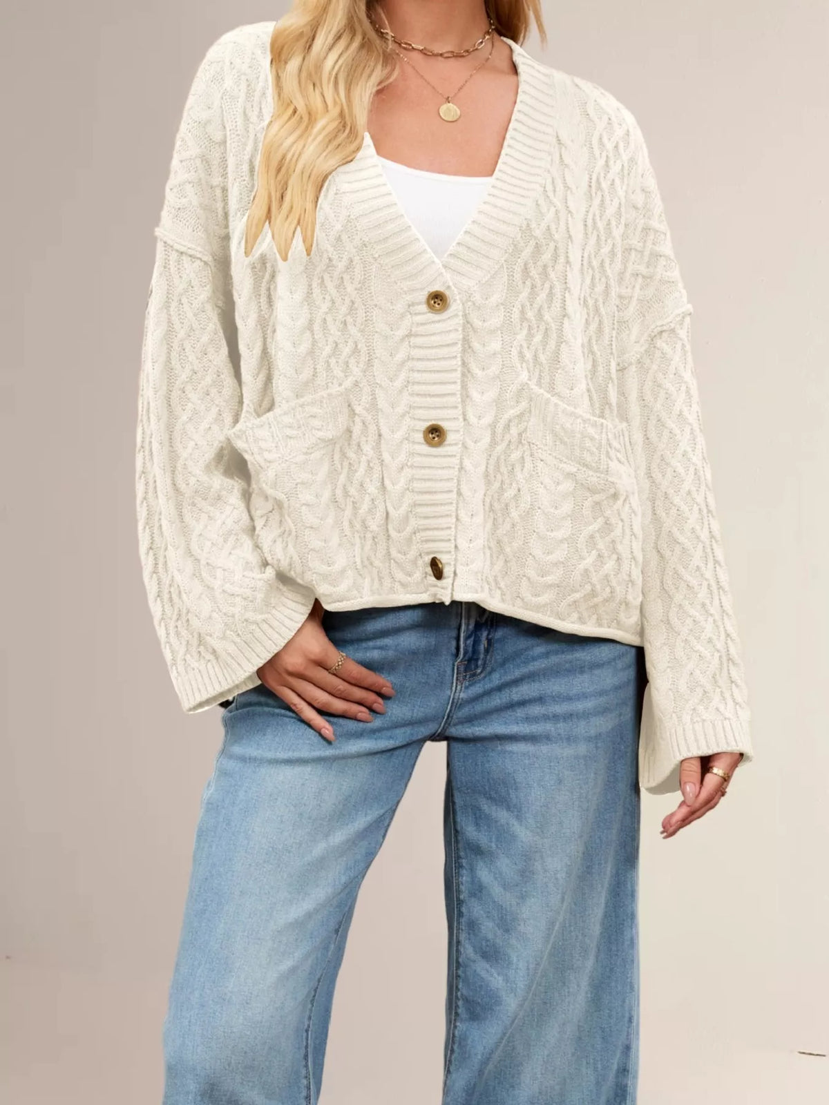Trendsi Cozy Cable Knit Cardigan with Pockets -