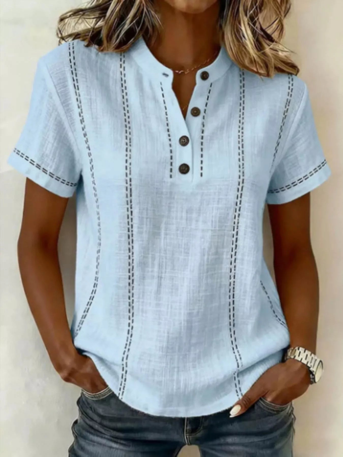 Trendsi Full Size Button Detail Short Sleeve Blouse Plus Size -