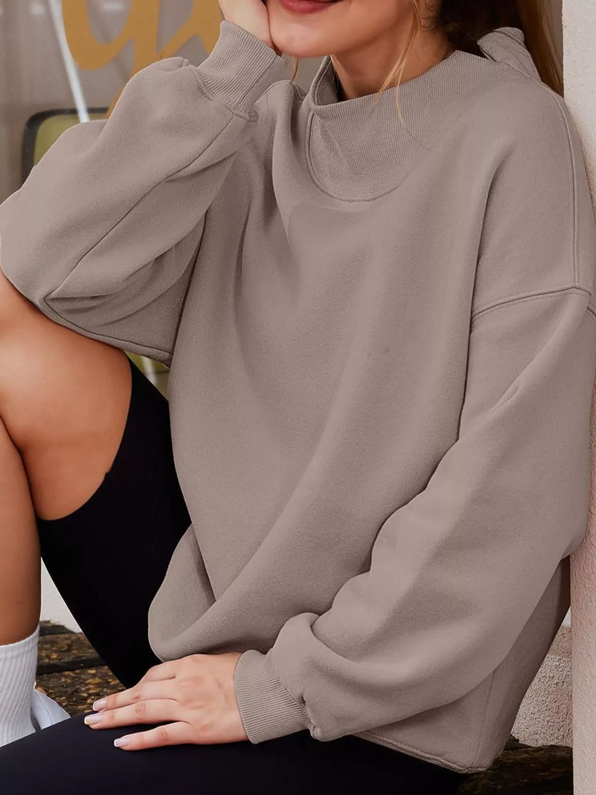 Oversized sweatshirt, taupe seated view