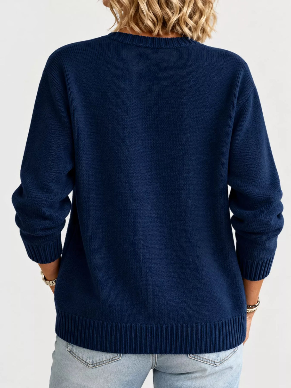Women's Button-Down Knit Cardigan in navy — back view