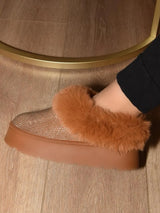 Trendsi WILD DIVA Embellished Faux Fur Platform Booties -