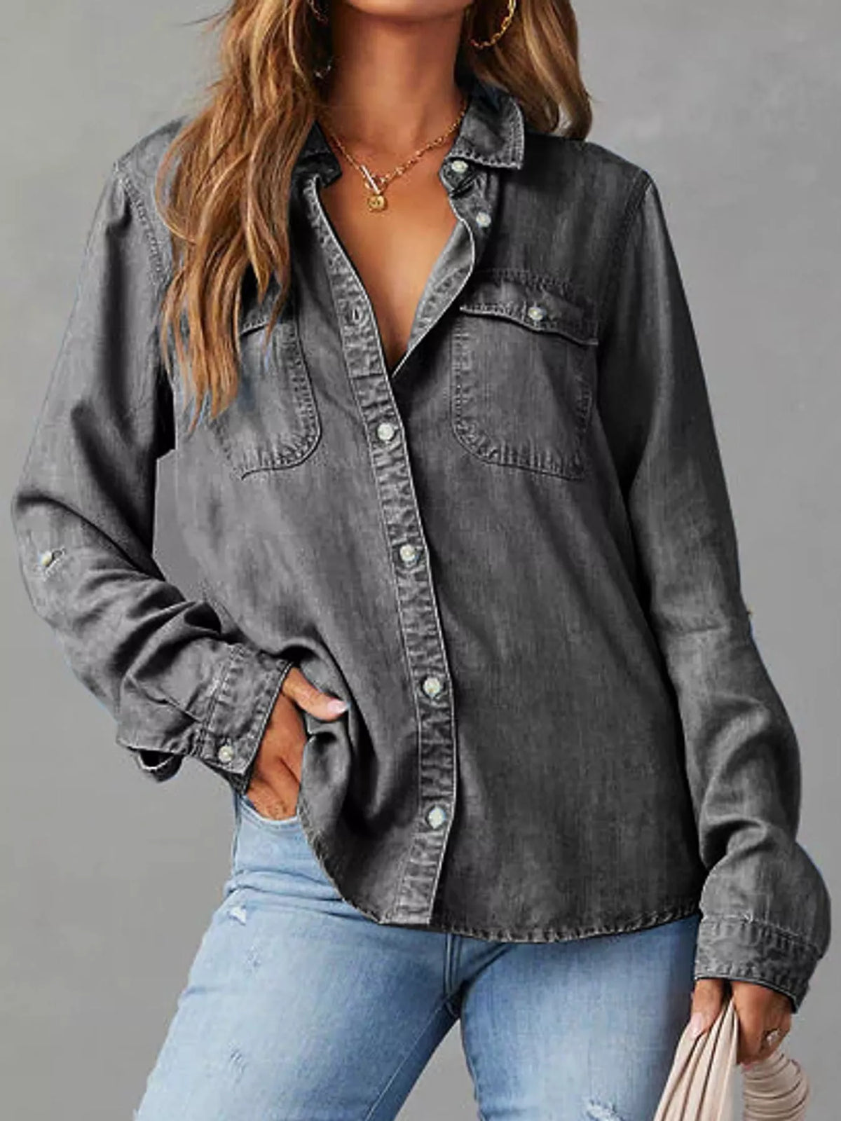 Dark Gray button-down denim shirt