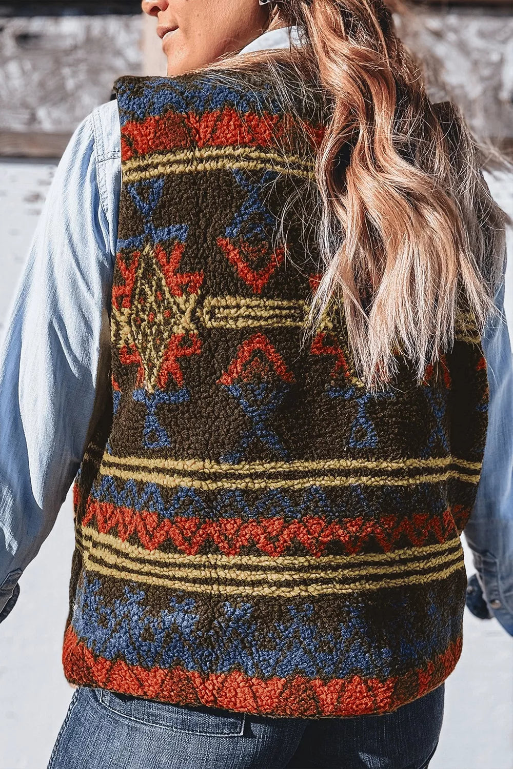 Trendsi Patterned Fleece Vest Coat -