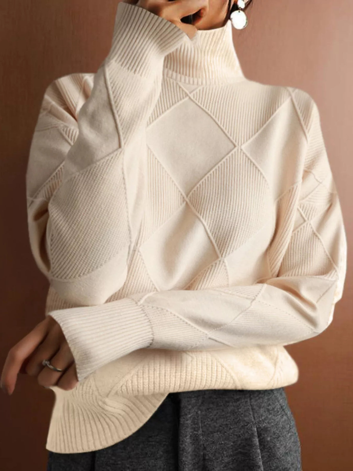 Trendsi Argyle Pattern Turtleneck Sweater -