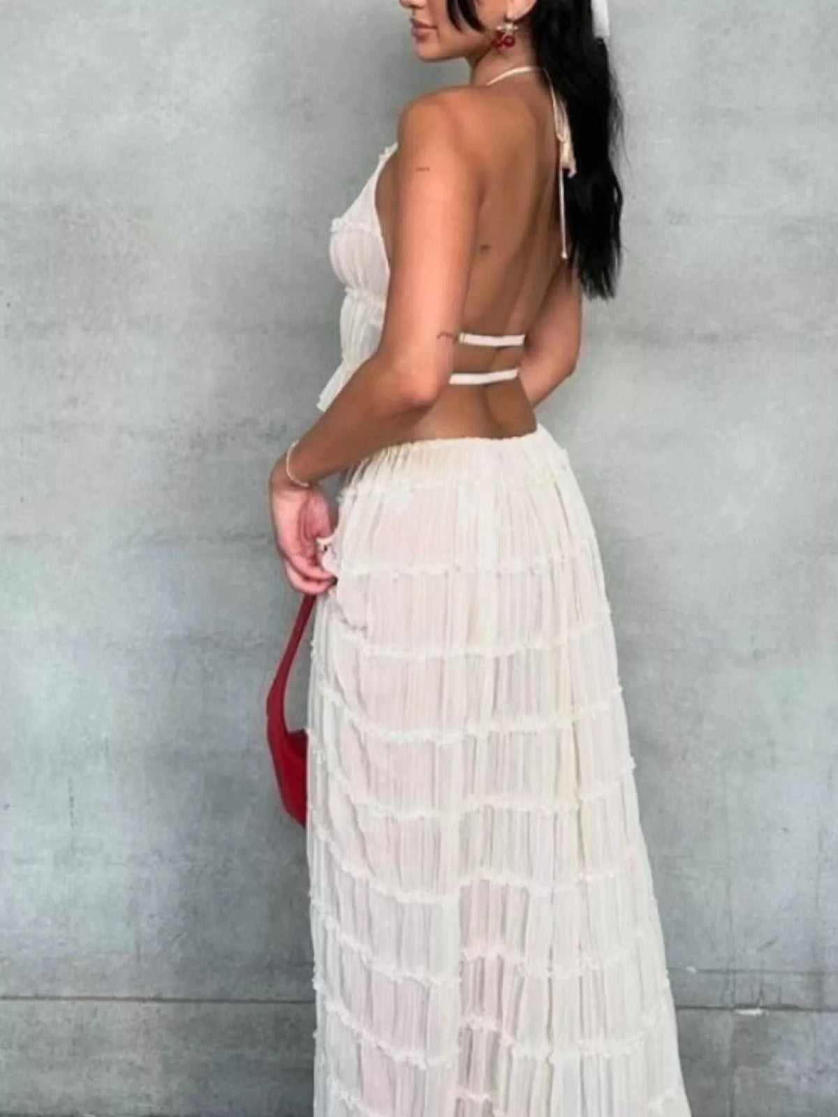 Halter top and skirt set, white side