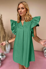 Trendsi Oh Ruched Johnny Collar Cap Sleeve Mini Dress - Dresses