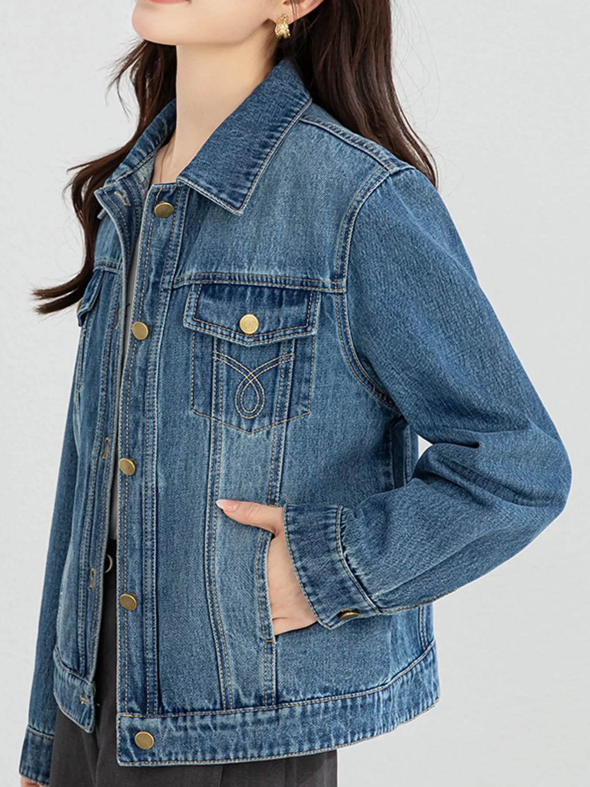 Vintage Wash Relaxed Fit Denim Jacket — side view