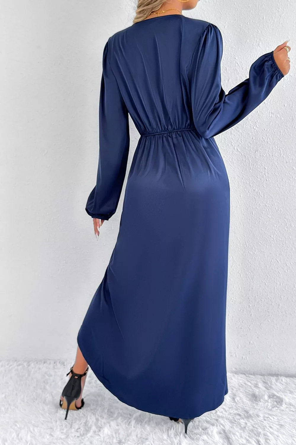 Trendsi Satin Balloon Sleeve Midi Dress -