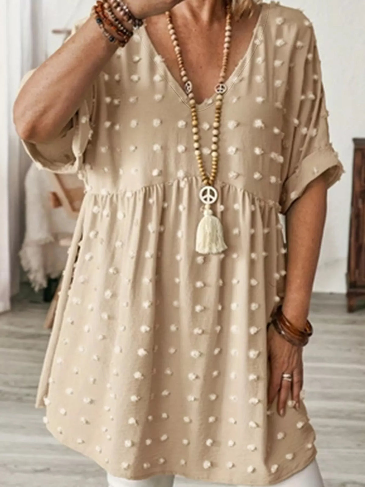 Swiss-dot blouse, beige front