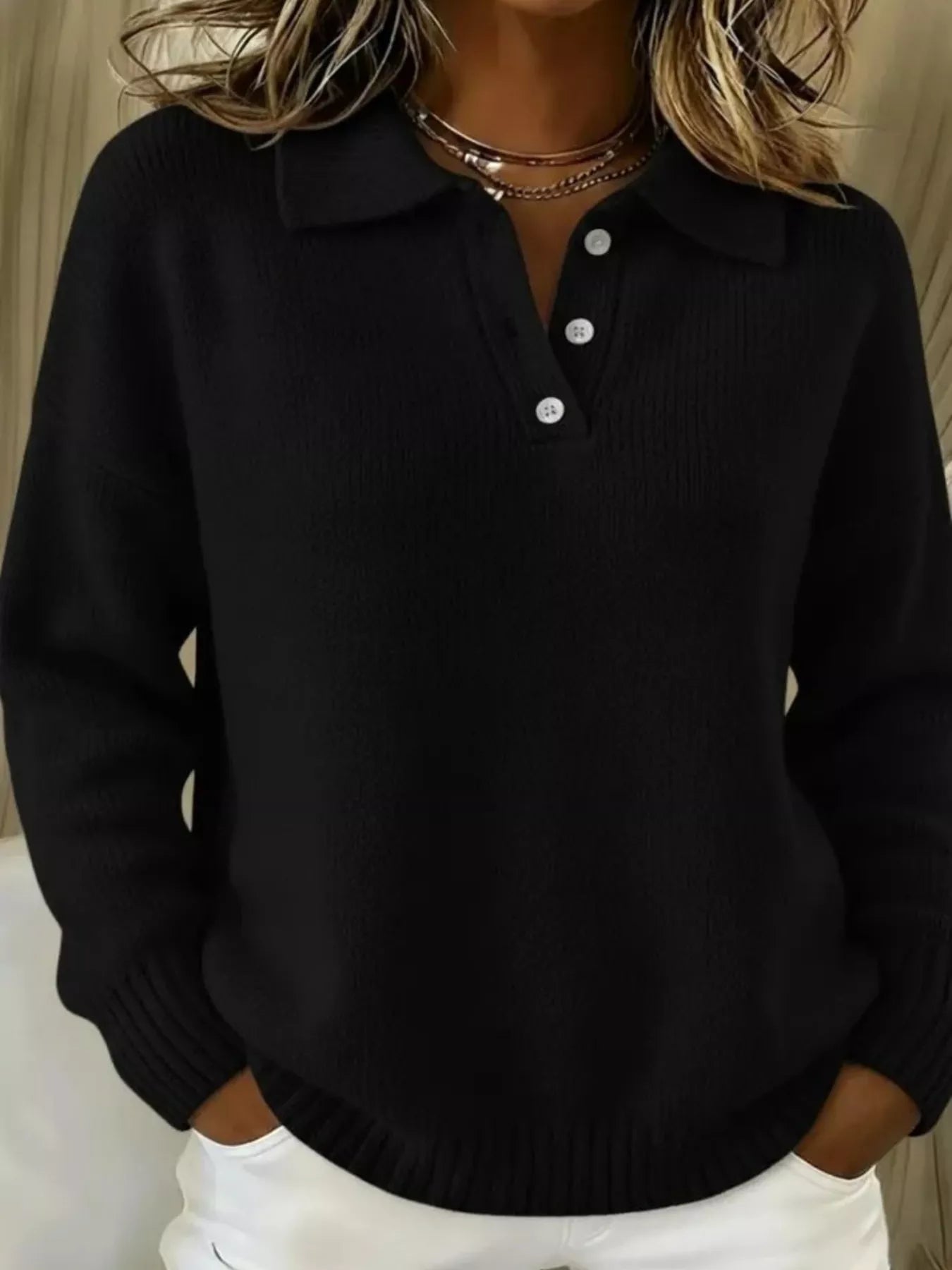 Trendsi Full Size Button Detail Dropped Shoulder Sweater Plus Size -