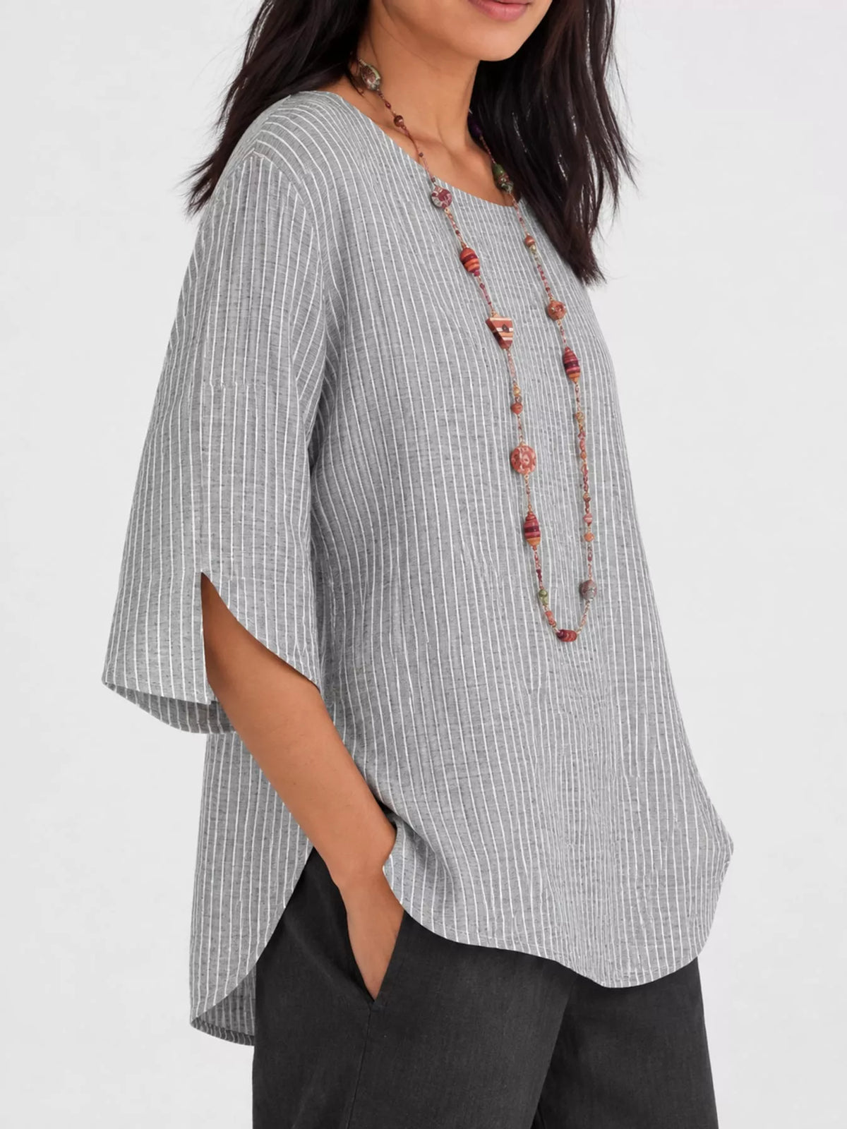 Light Gray Striped Loose-Fit Blouse, sleeve detail