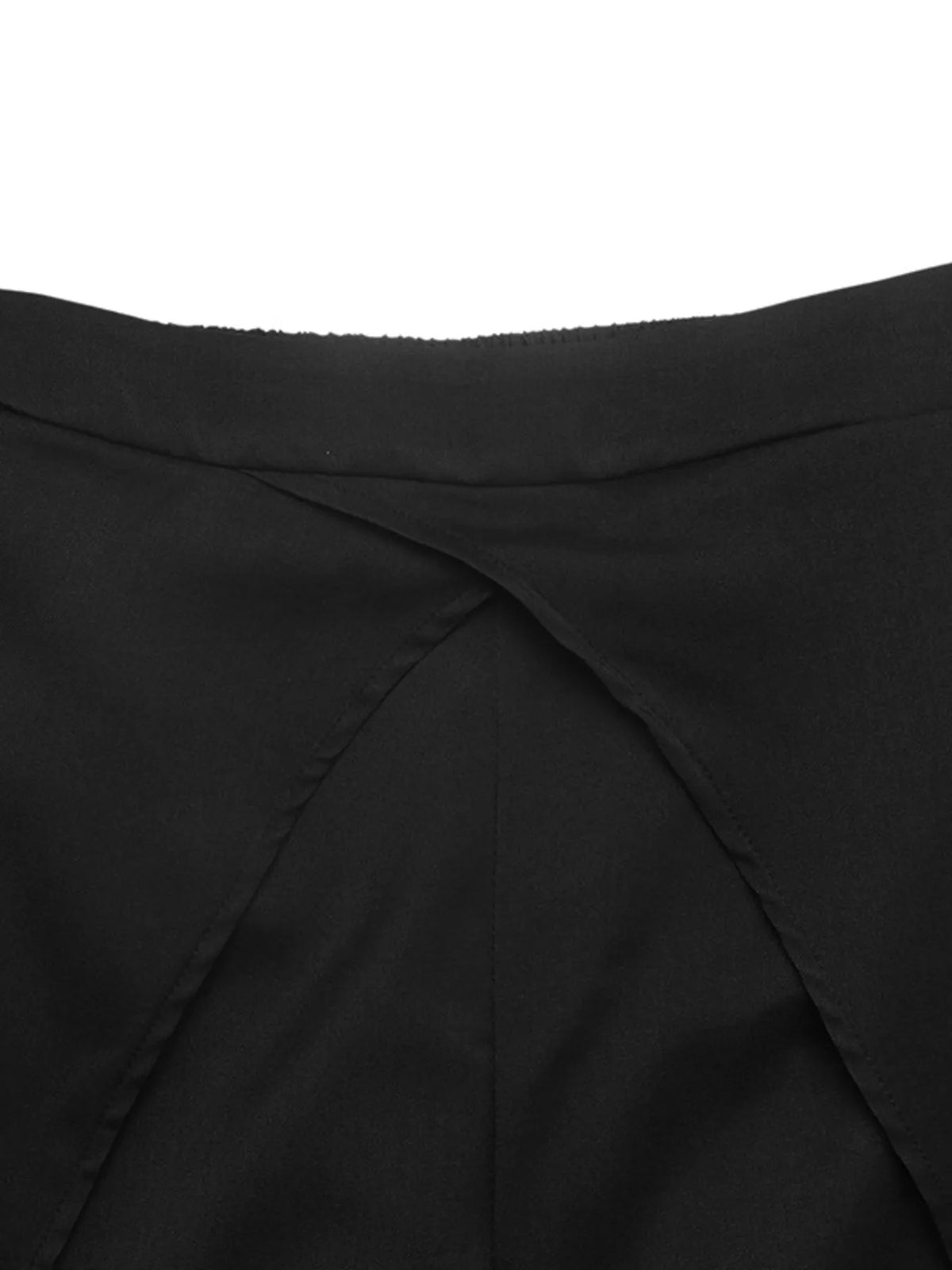 Black wide-leg pants with overlap front, overlap front detail
