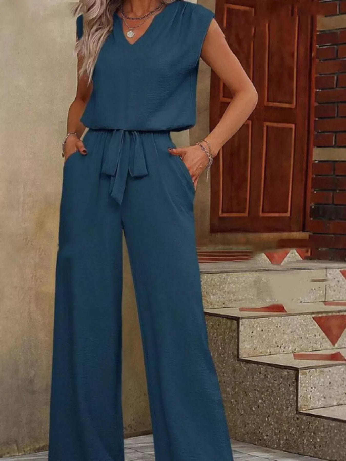 Trendsi V-Neck Sleeveless Tank and Wide-Leg Pants Set -