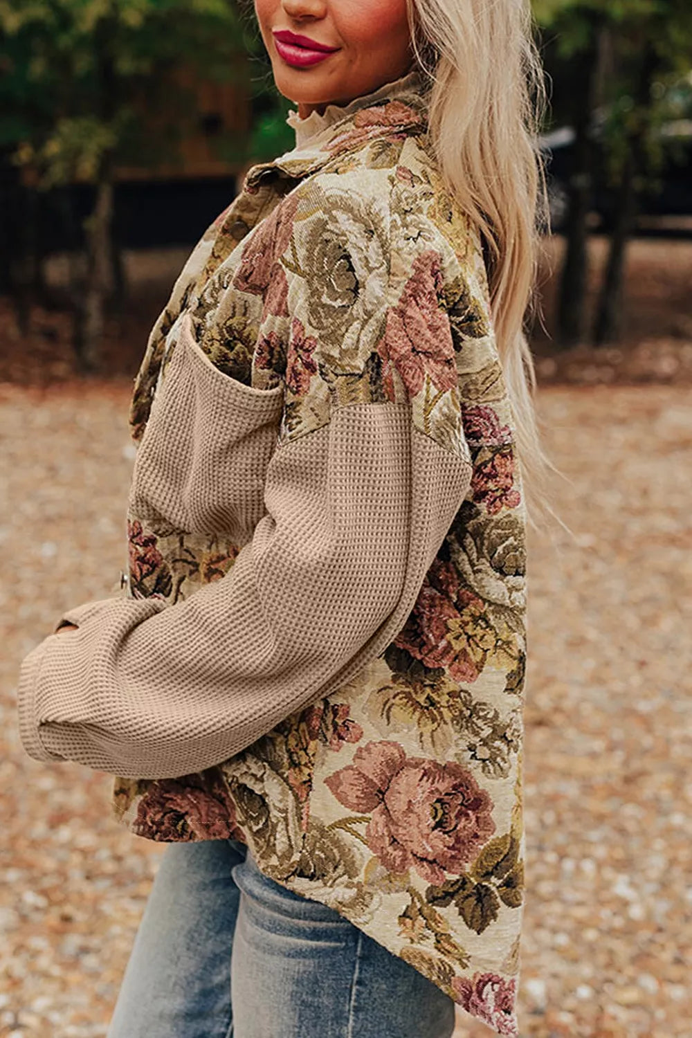 Trendsi Floral Button Up Long Sleeve Shacket -