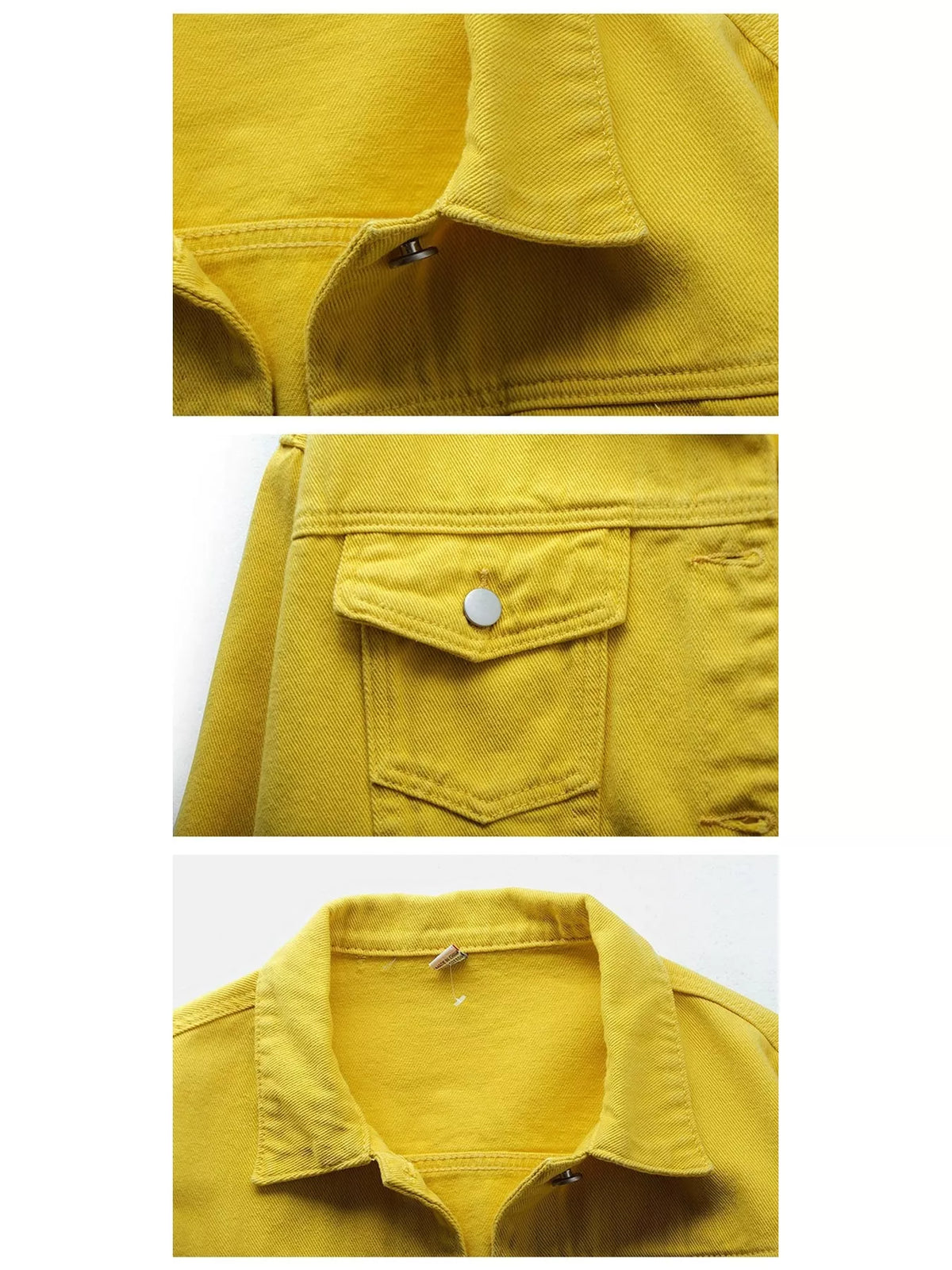 Button-Down Classic Cropped Denim Jacket — construction details