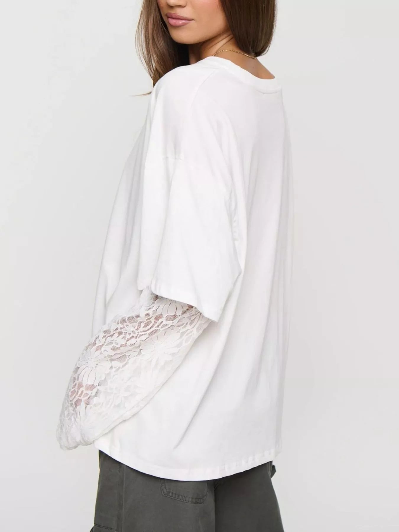 Trendsi Layered Lace-Sleeve T-Shirt -