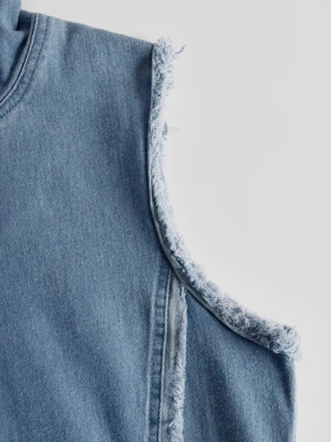 Slit sleeveless hooded denim maxi dress