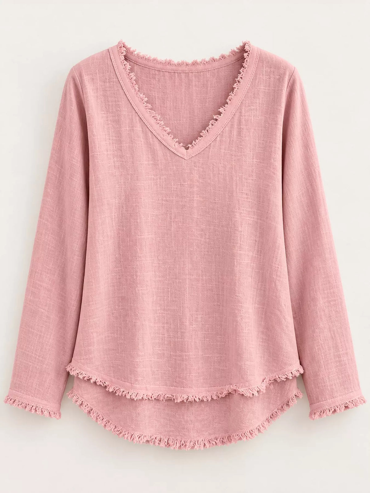 Frayed V-neck blouse, pink flat lay