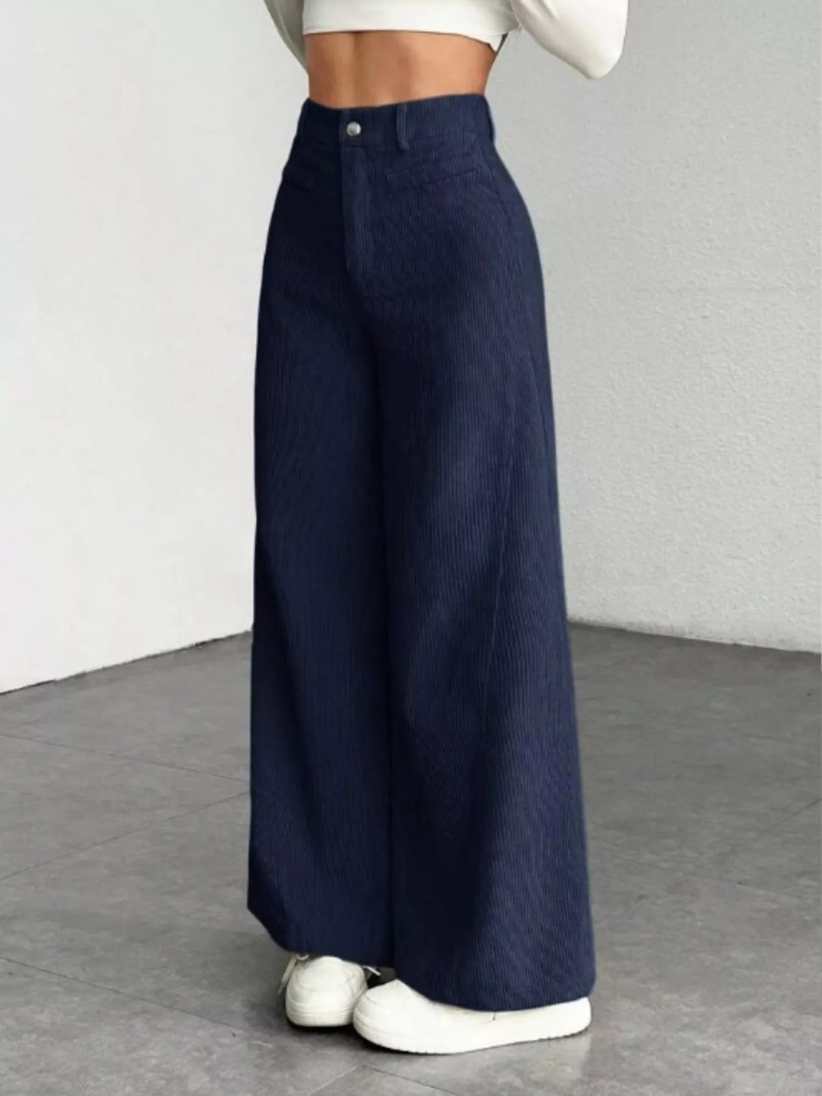 Navy high-waisted wide-leg pants