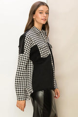 Trendsi HYFVE Houndstooth Contrast Raw Hem Jacket -