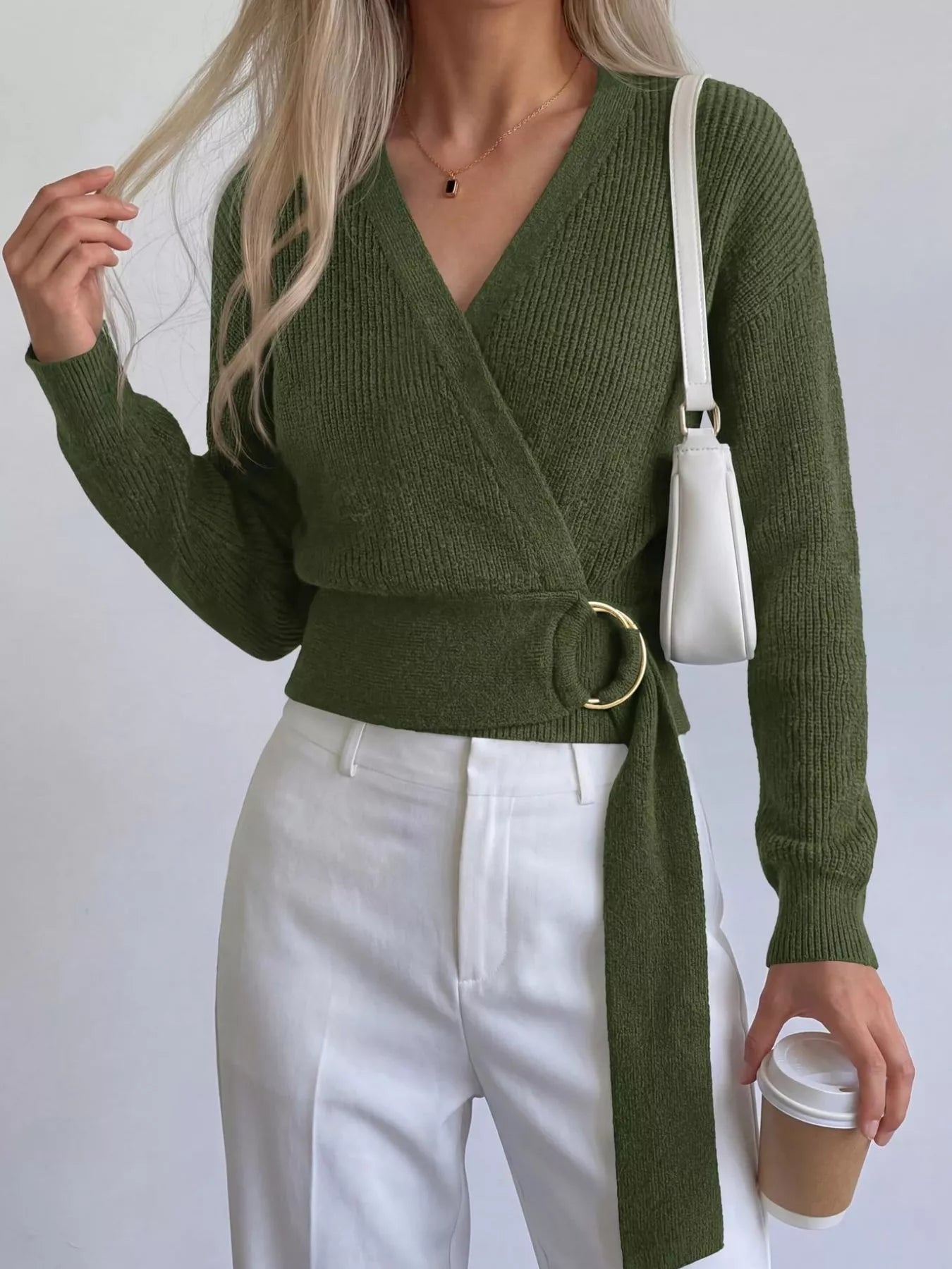 Trendsi Metal Ring Detail Dropped Shoulder Sweater -