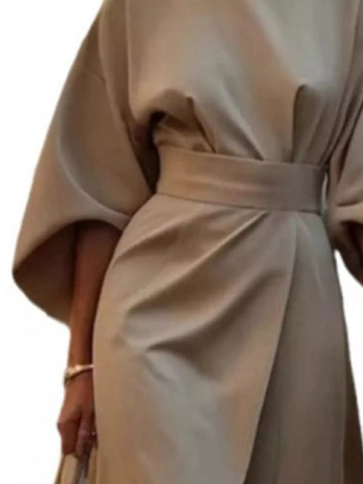 Khaki round neck kimono sleeve midi dress