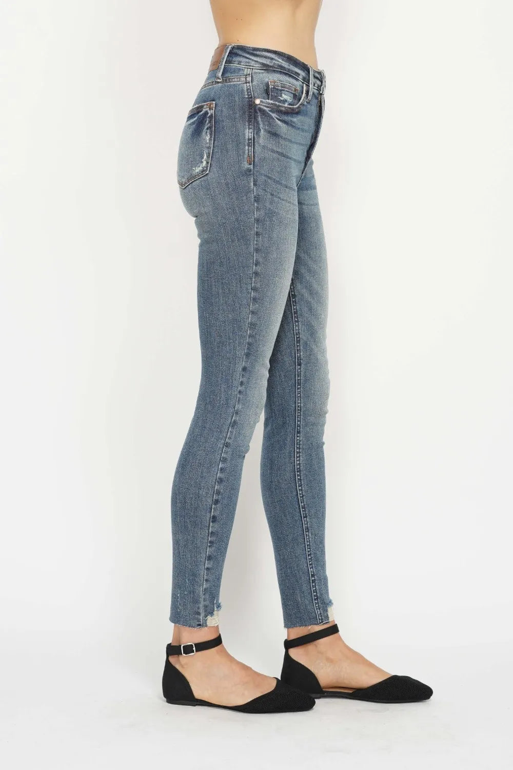 Trendsi Judy Blue Full Size Tummy Control Vintage Wash Hem Destroy Skinny Jeans - Pants