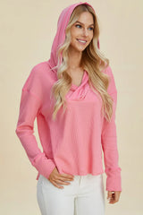Trendsi Double Take Full Size High-Low Dropped Shoulder Long Sleeve Hoodie -