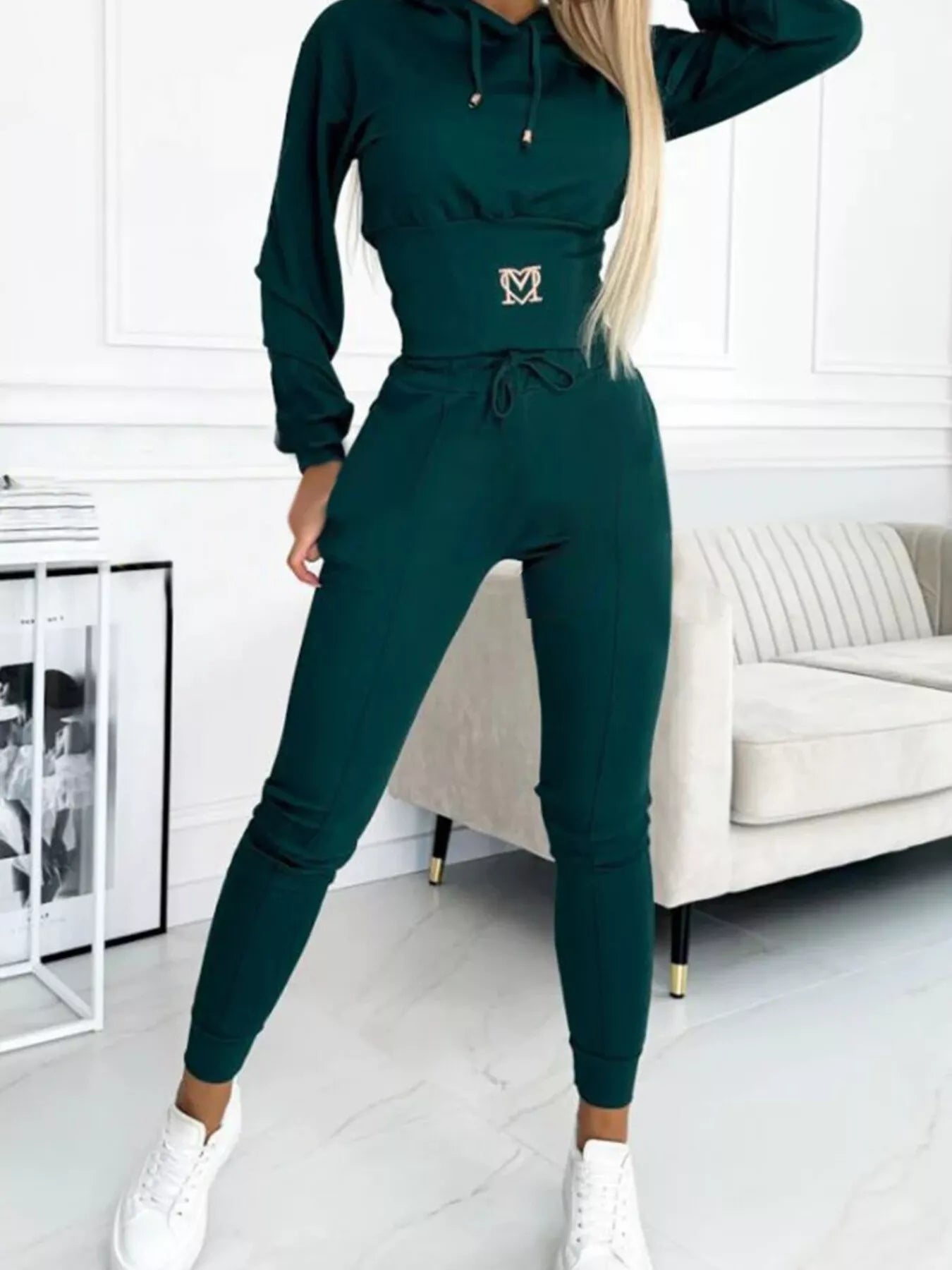 Trendsi Full Size Drawstring Cropped Hoodie and Pants Set Plus Size -