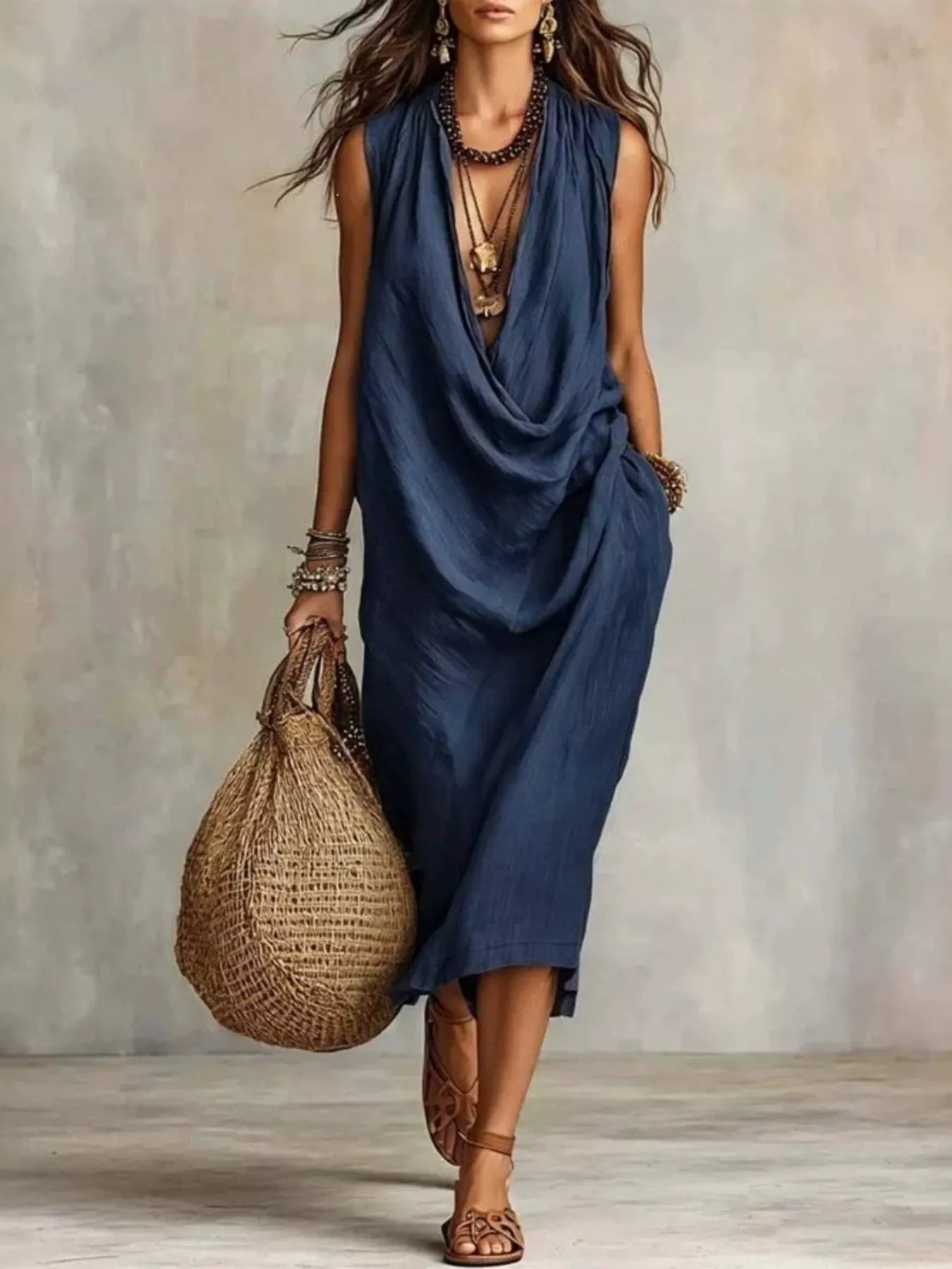 Trendsi Full Size Cowl Neck Sleeveless Midi Dress Plus Size -