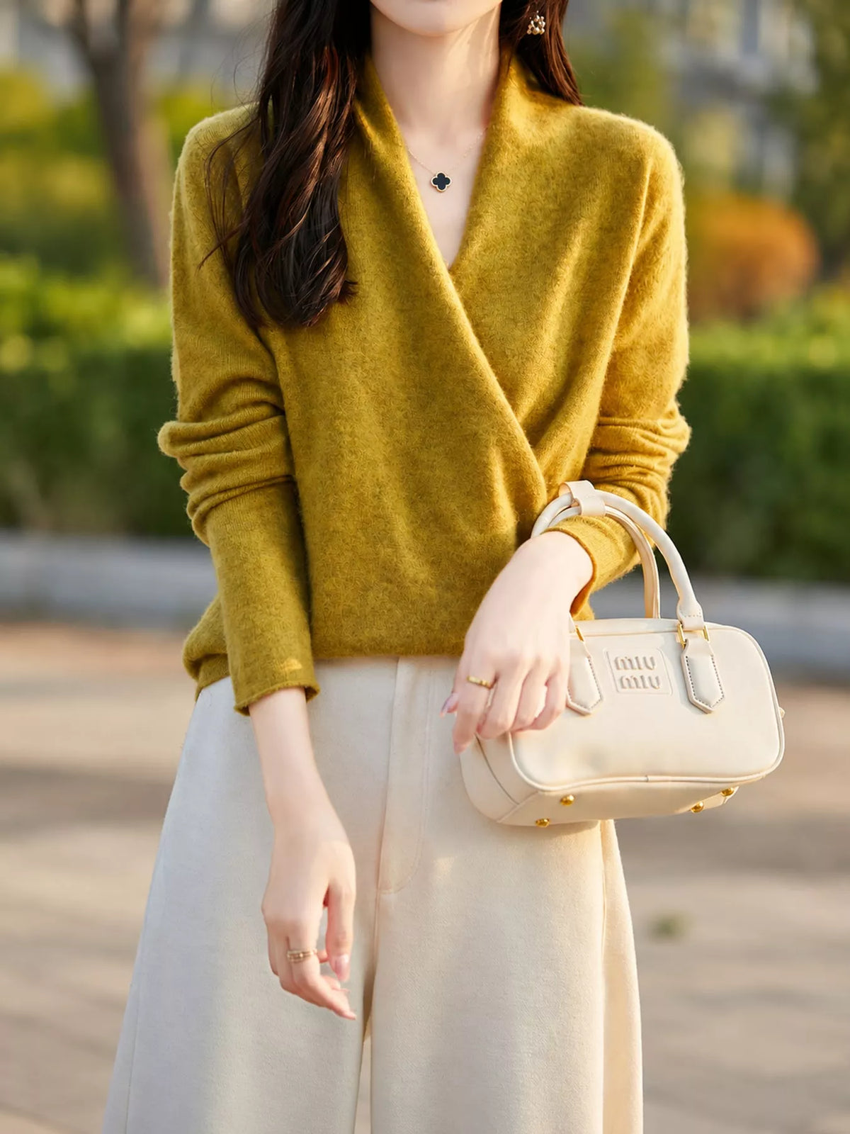 Surplice Long Sleeve Sweater — front view