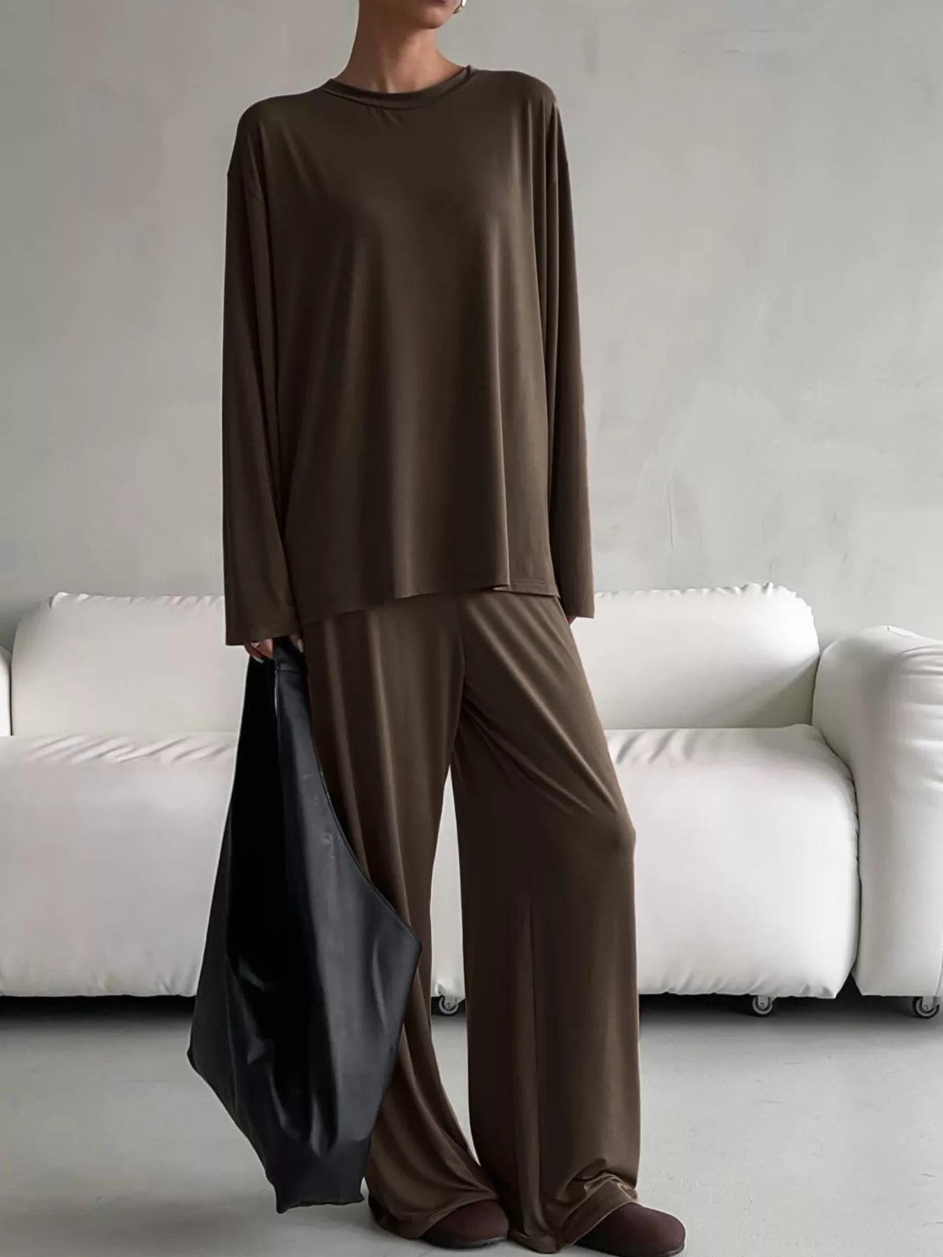 Trendsi Solid Color Long Sleeve Top and Pants Set -