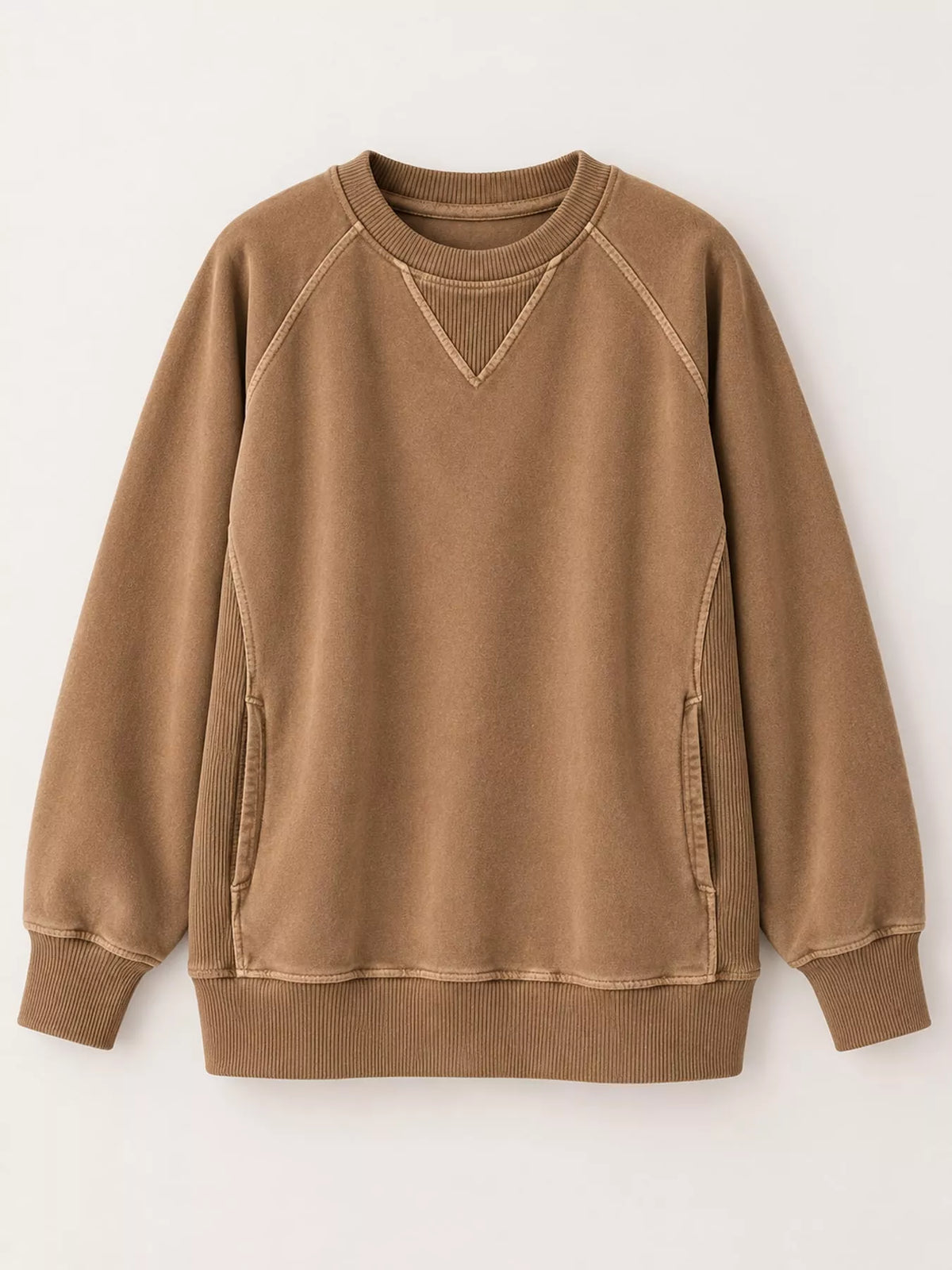 Brown crew neck raglan sleeve sweatshirt