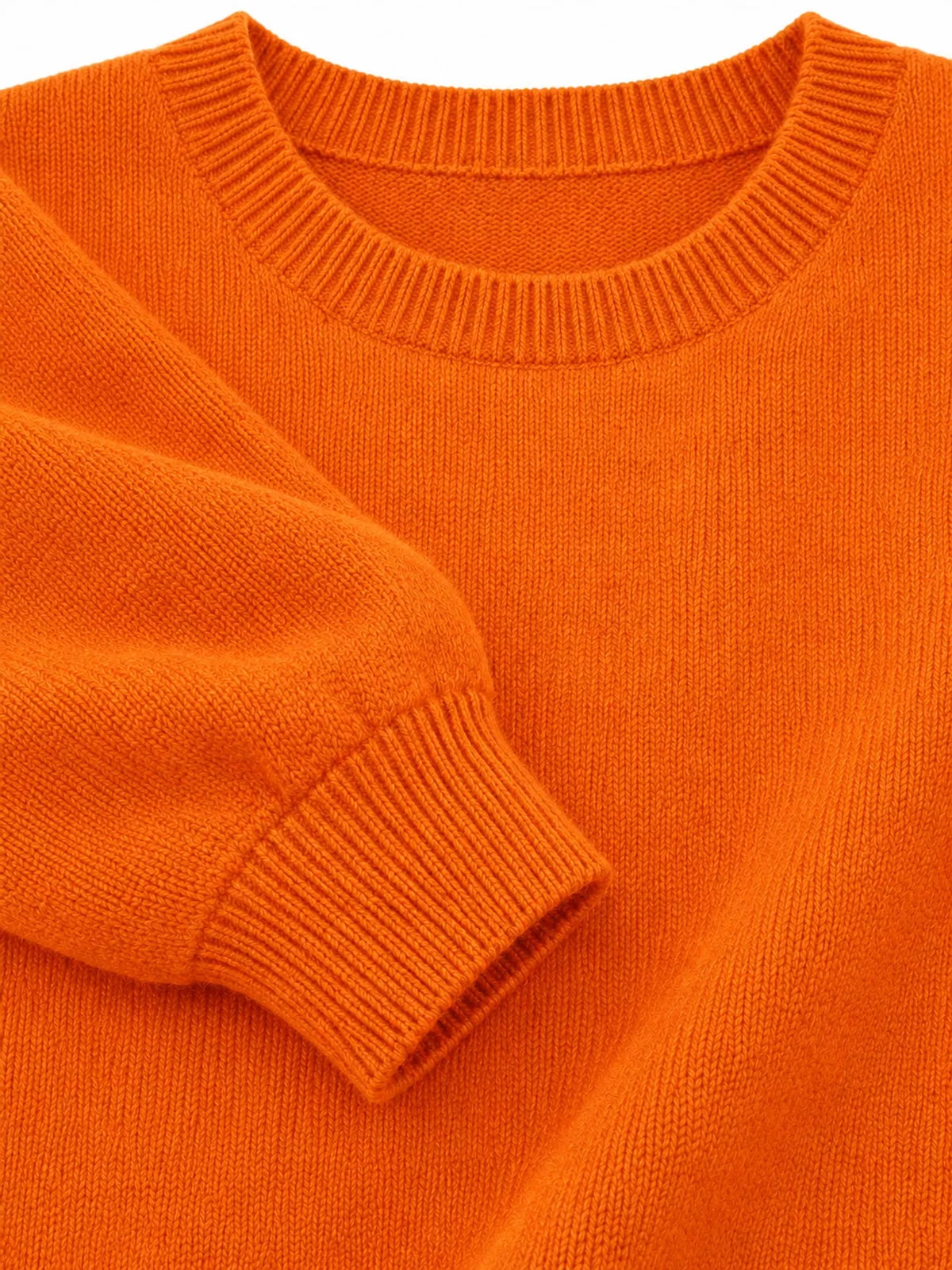 Orange crew neck sweater, detail view