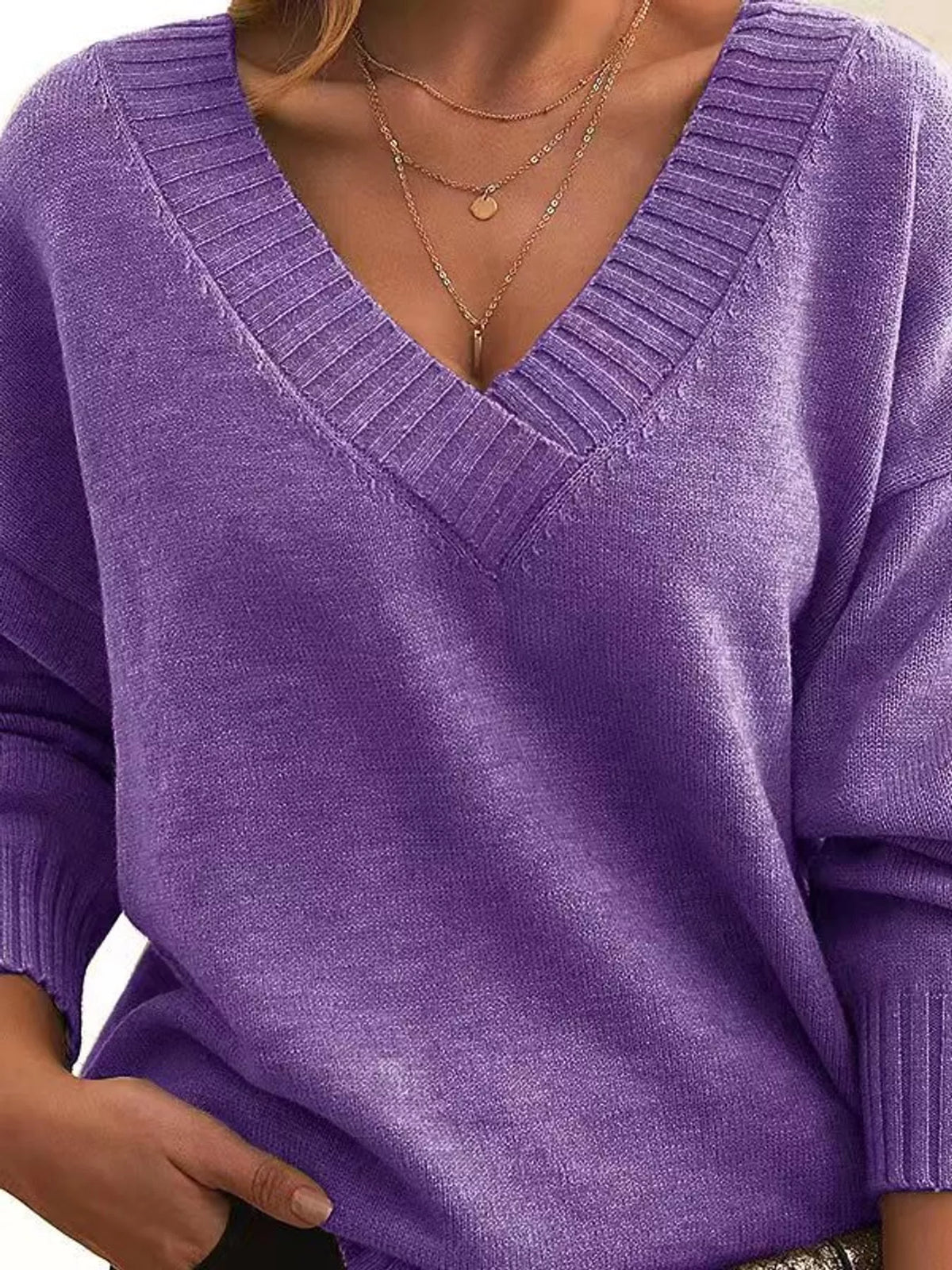 V-neck sweater, purple front