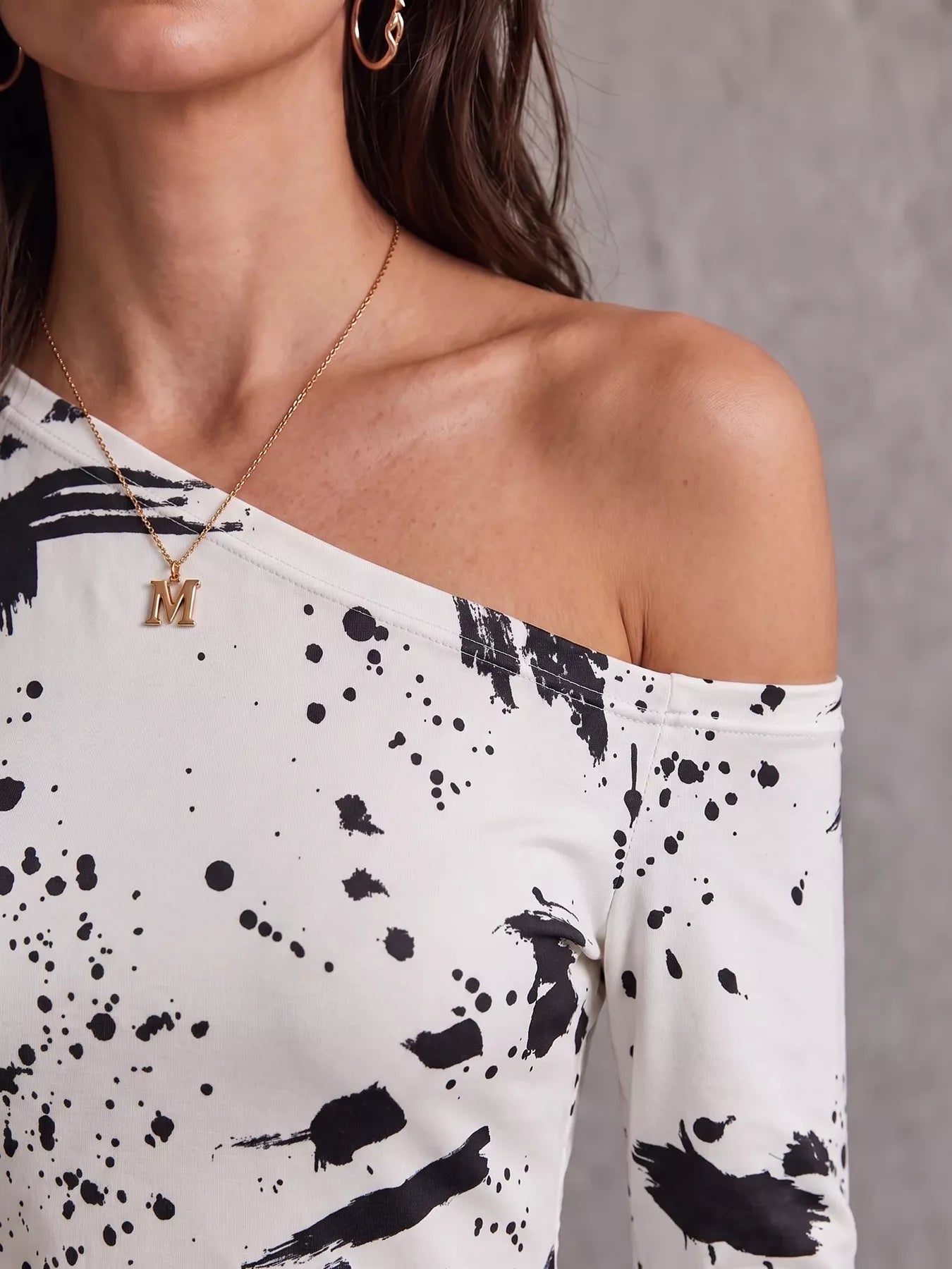 Trendsi One-Shoulder Long Sleeve Paint Splatter Bodycon Mini Dress -