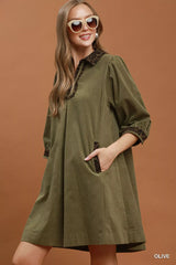 Trendsi Umgee V-Neck Shift Dress with Contrast Trim -