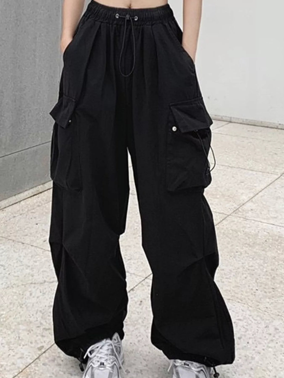 Black drawstring cargo pants