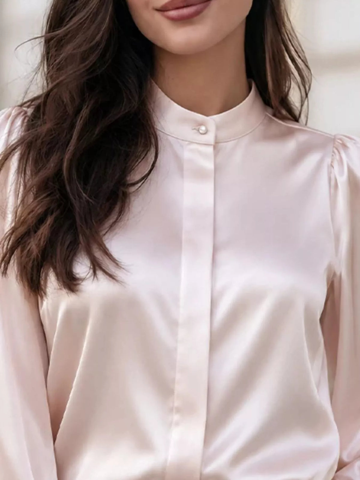Beige satin long sleeve shirt