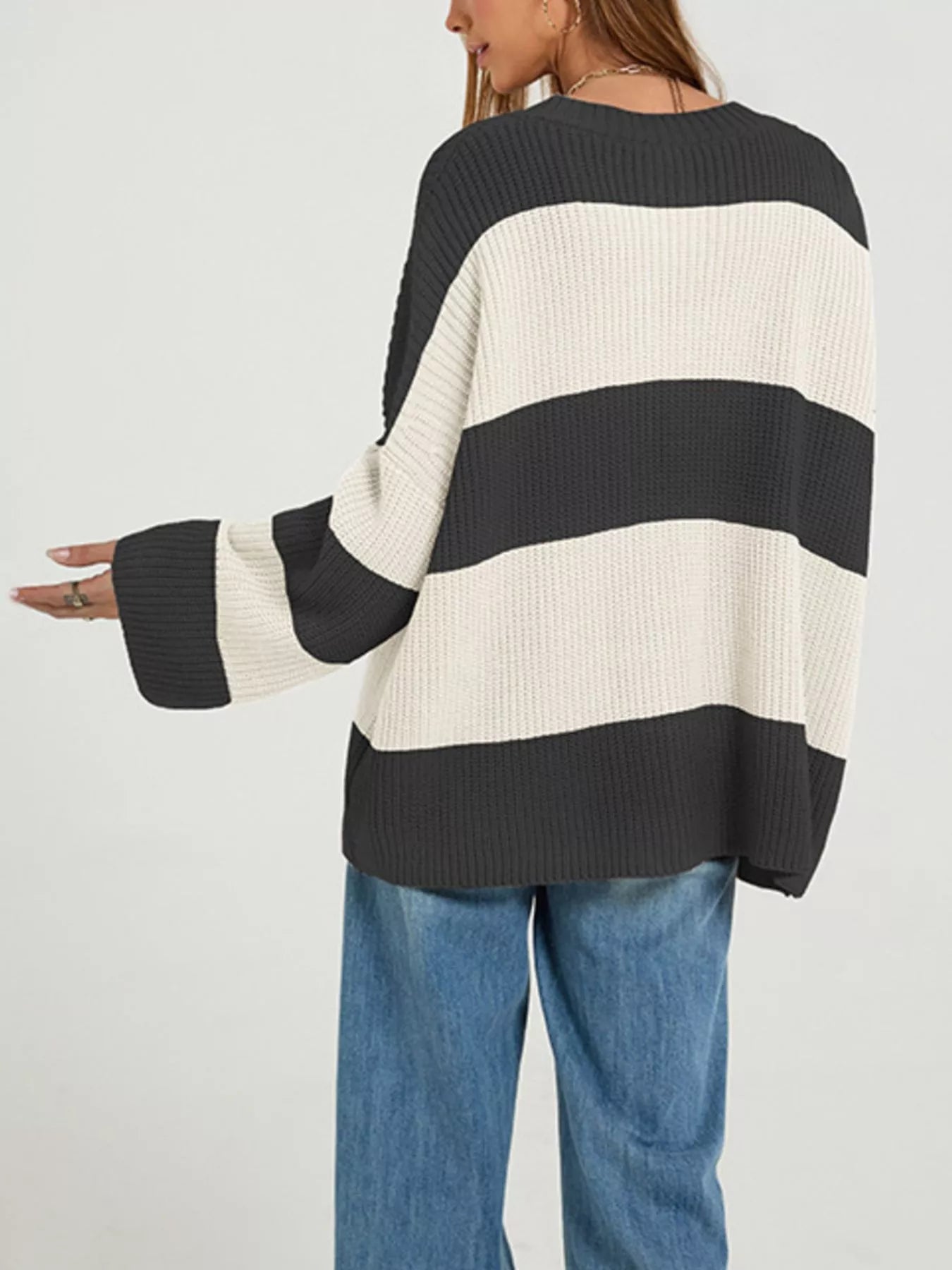 Trendsi Color Block Striped Button-Up Cardigan -