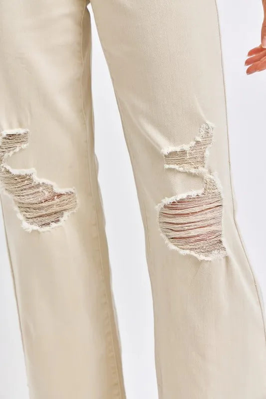 Women's Distressed High-Waist Wide-Leg Jeans — product view 4