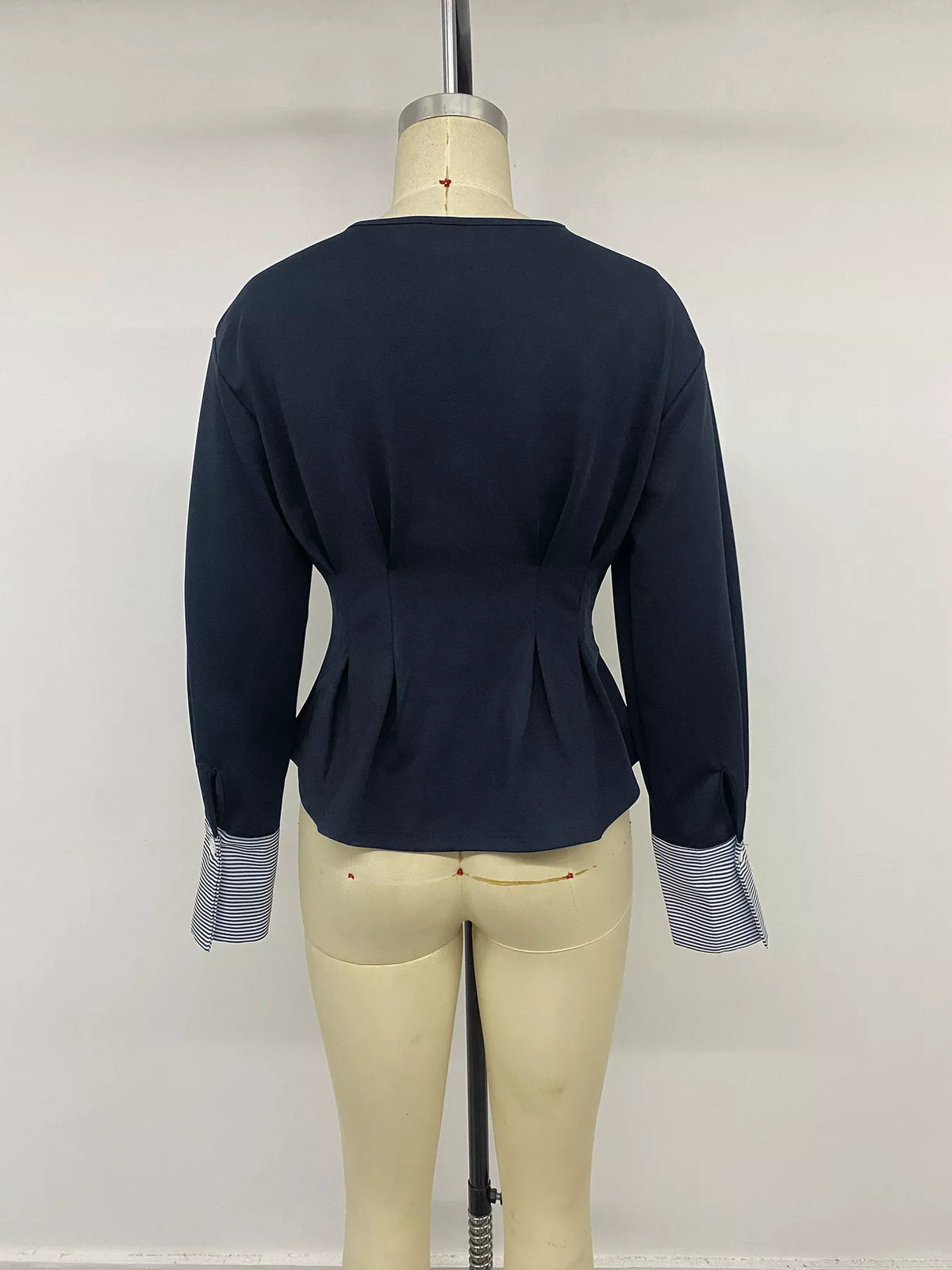 Trendsi Round Neck Peplum Top with Striped Cuffs -